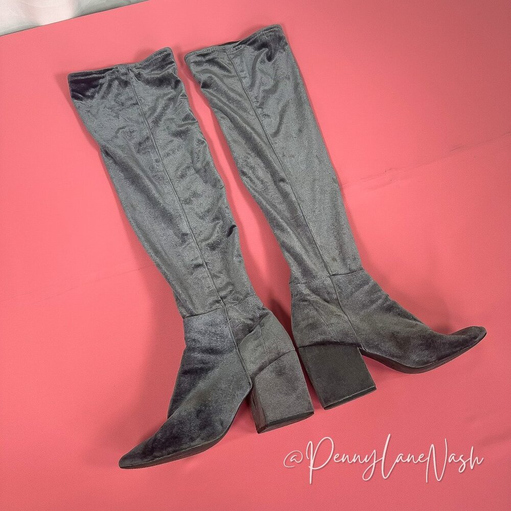 Aldo Bellina Over The Knee Boots Velvet Size 7.5 Gray - Picture 4 of 11